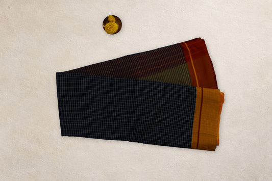 Black and white check Patteda Anchu cotton saree from Gajendragad