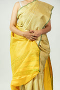 Yellow Molakalmuru silk saree with woven body details