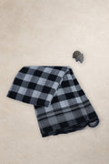 Black and white checked Ilkal cotton saree with grey Chikki Paras border