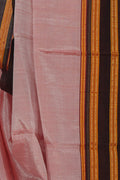 Red and grey Gomi Teni silk pallu on light pink Ilkal saree