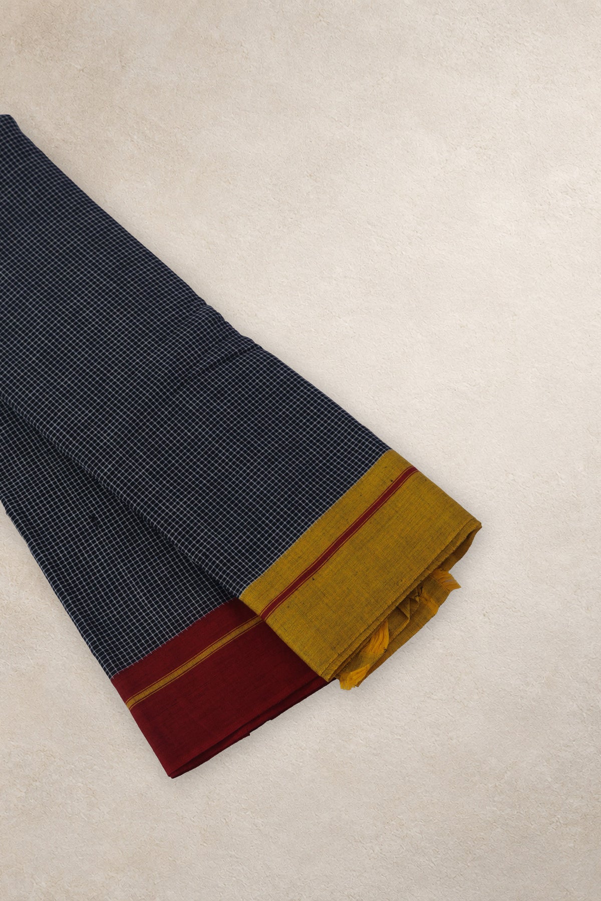 Red and yellow Ganga Jamuna border on Habba Anchu saree