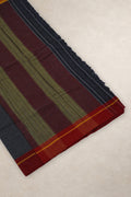 Close up of fine black white checks and red yellow Ganga Jamuna border
