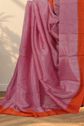 Pink and orange viscose cotton Ilkal saree with plain body