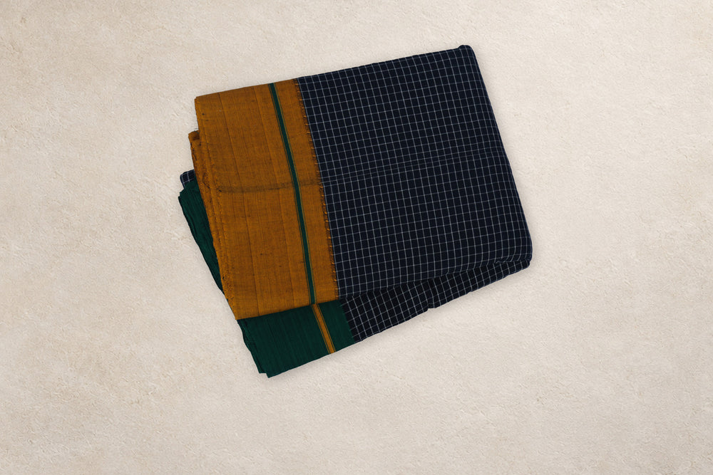 Bevu Bella Patteda Anchu cotton saree with green and yellow border
