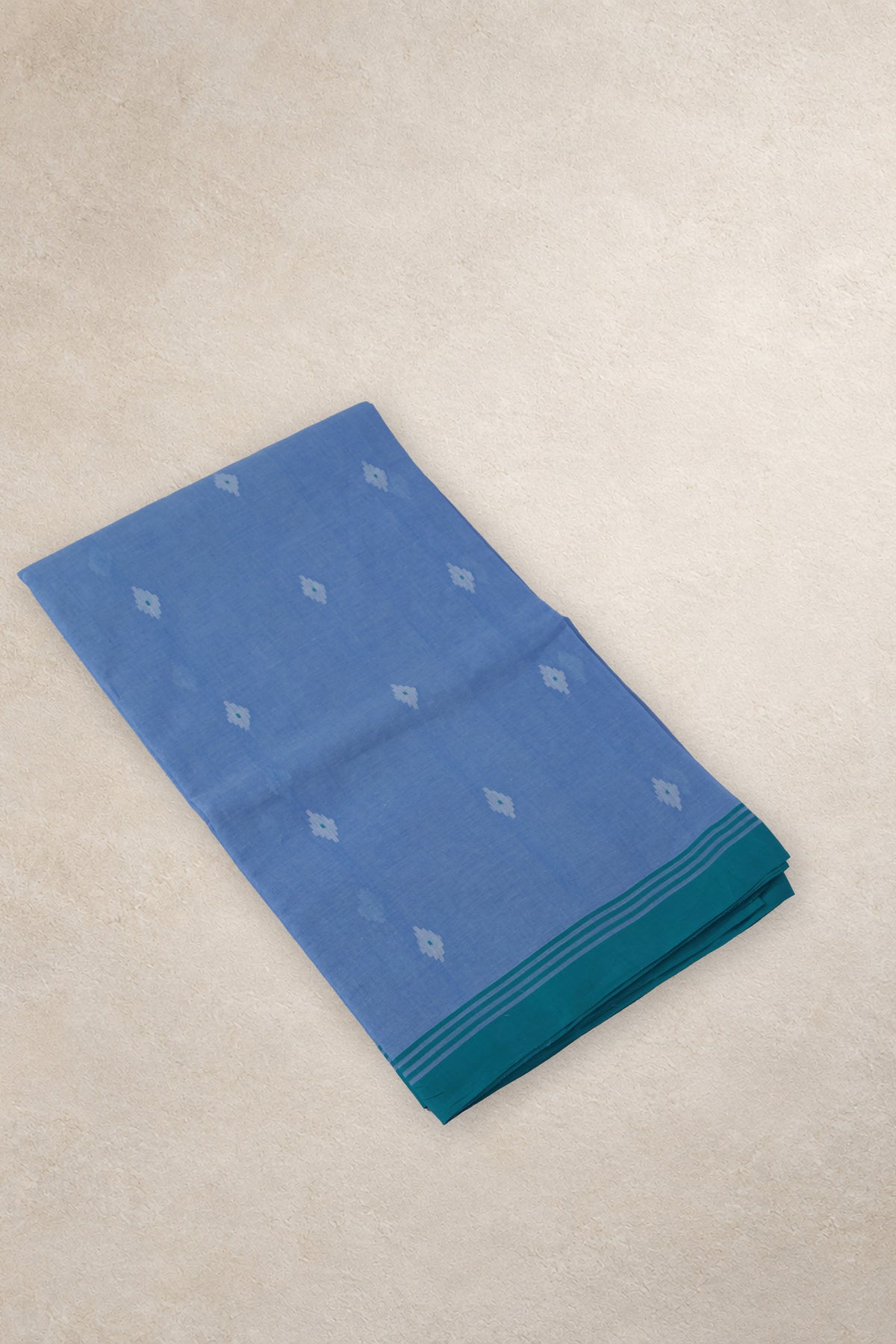 Greyish blue Jamdani cotton saree with handwoven flower motifs
