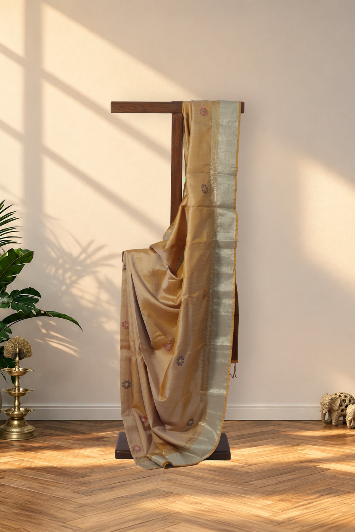 Matir Bari pista green Kalakshetra silk saree with woven house motif pallu