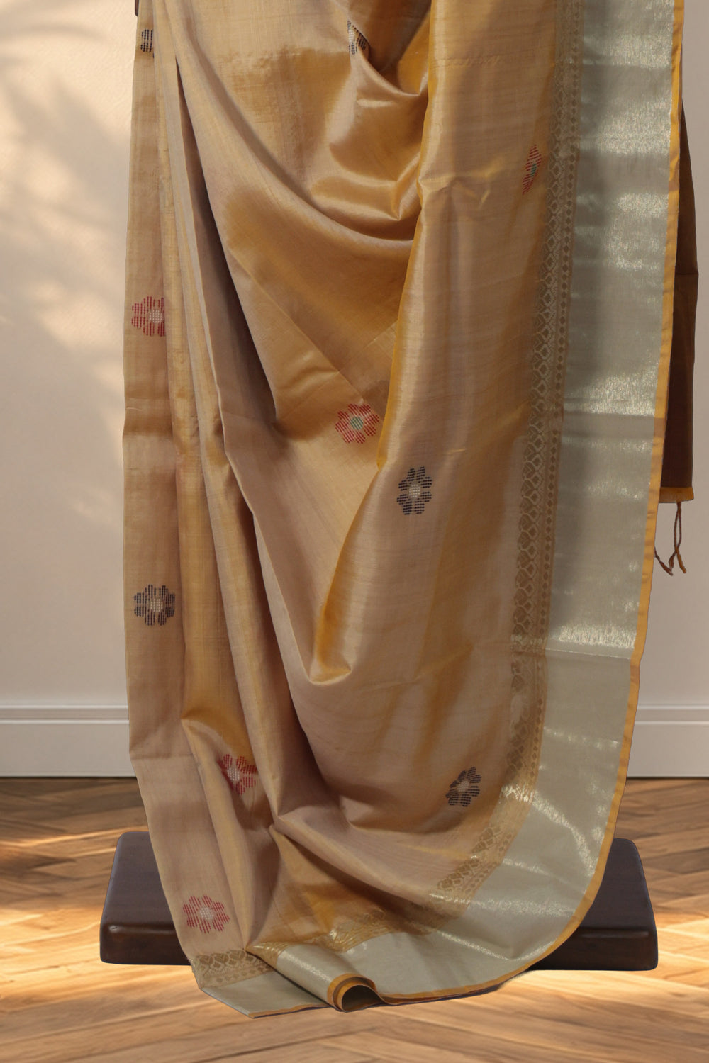 Pista green Kalakshetra silk saree with small handwoven buttis