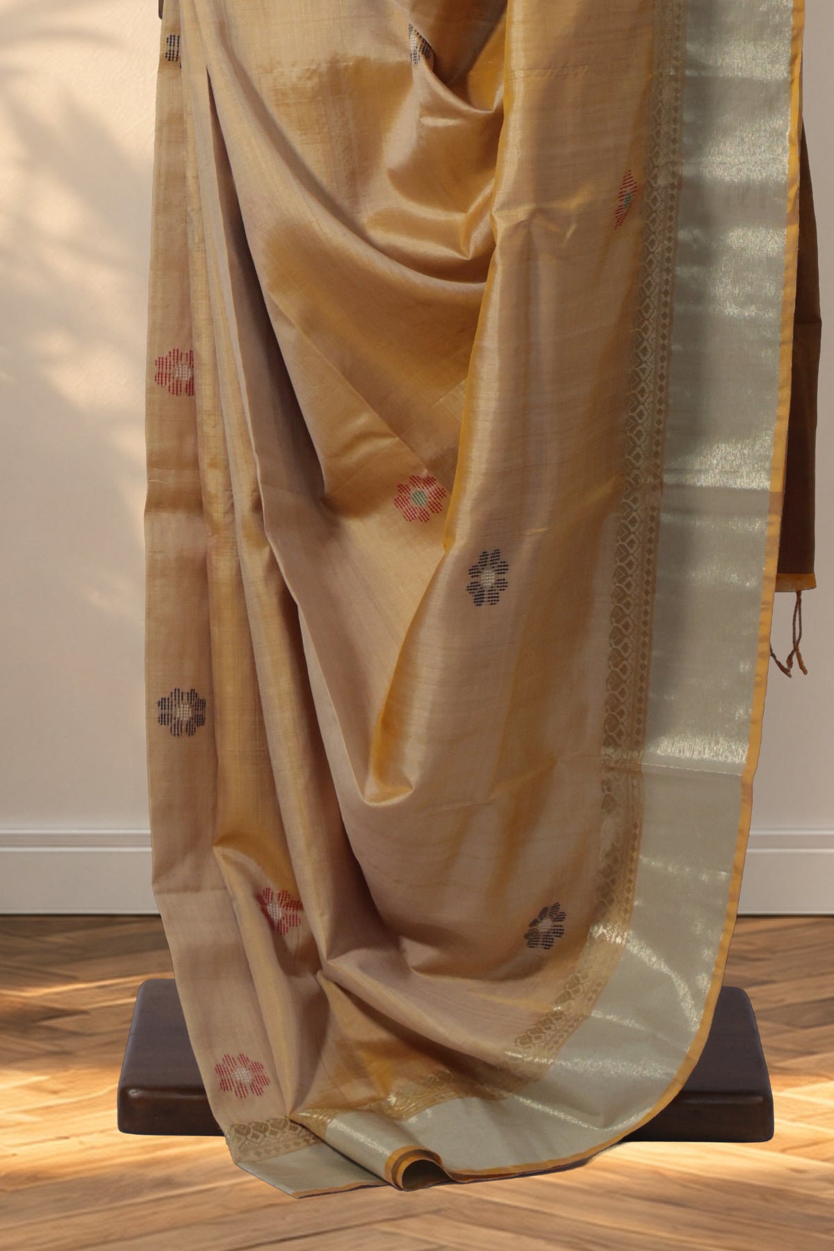 Pista green Kalakshetra silk saree with small handwoven buttis