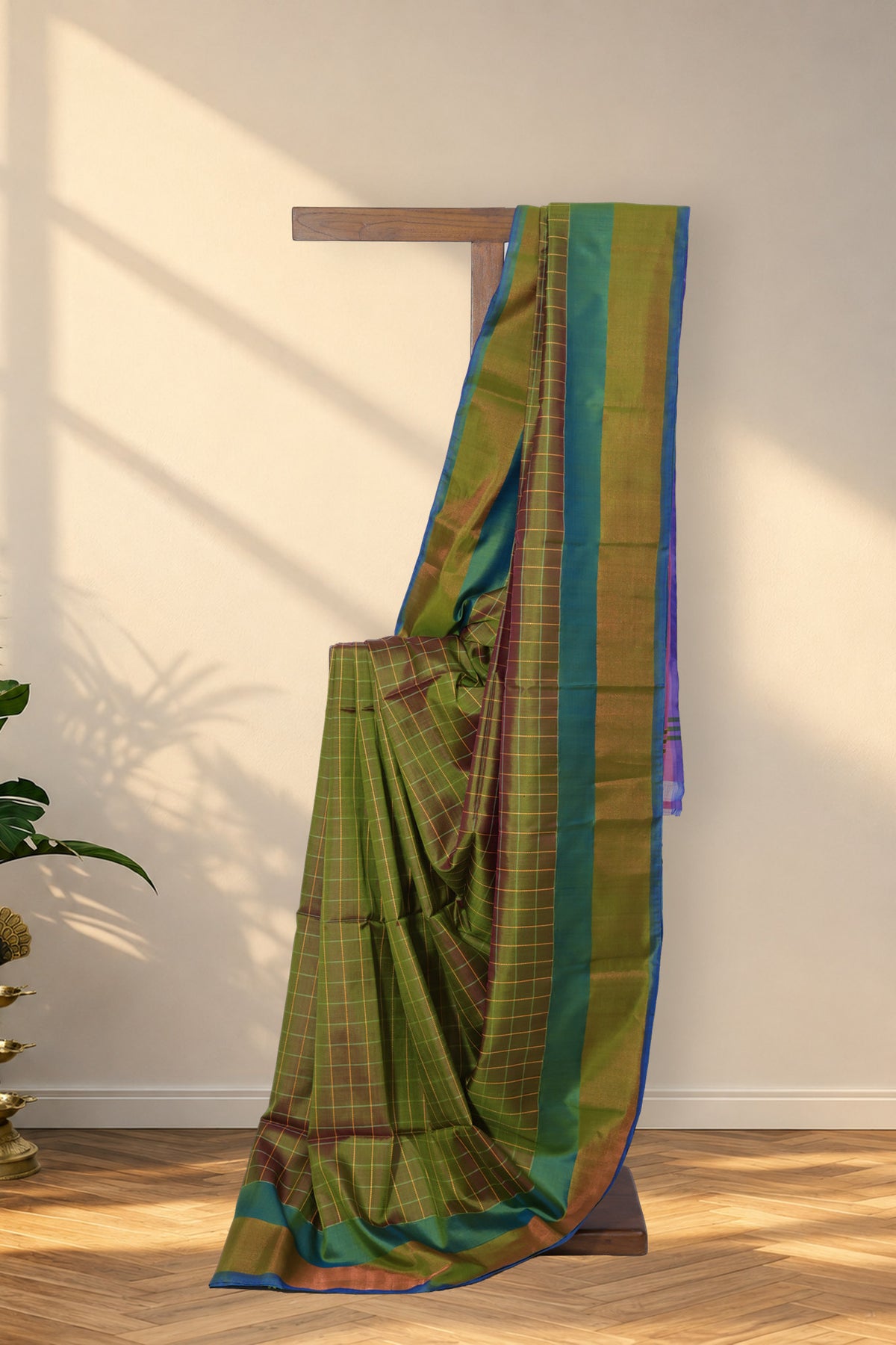 Kancha Aam chutney green Kalakshetra silk saree with zari tissue border