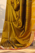 Mustard yellow Kalakshetra silk saree with woven temple lines