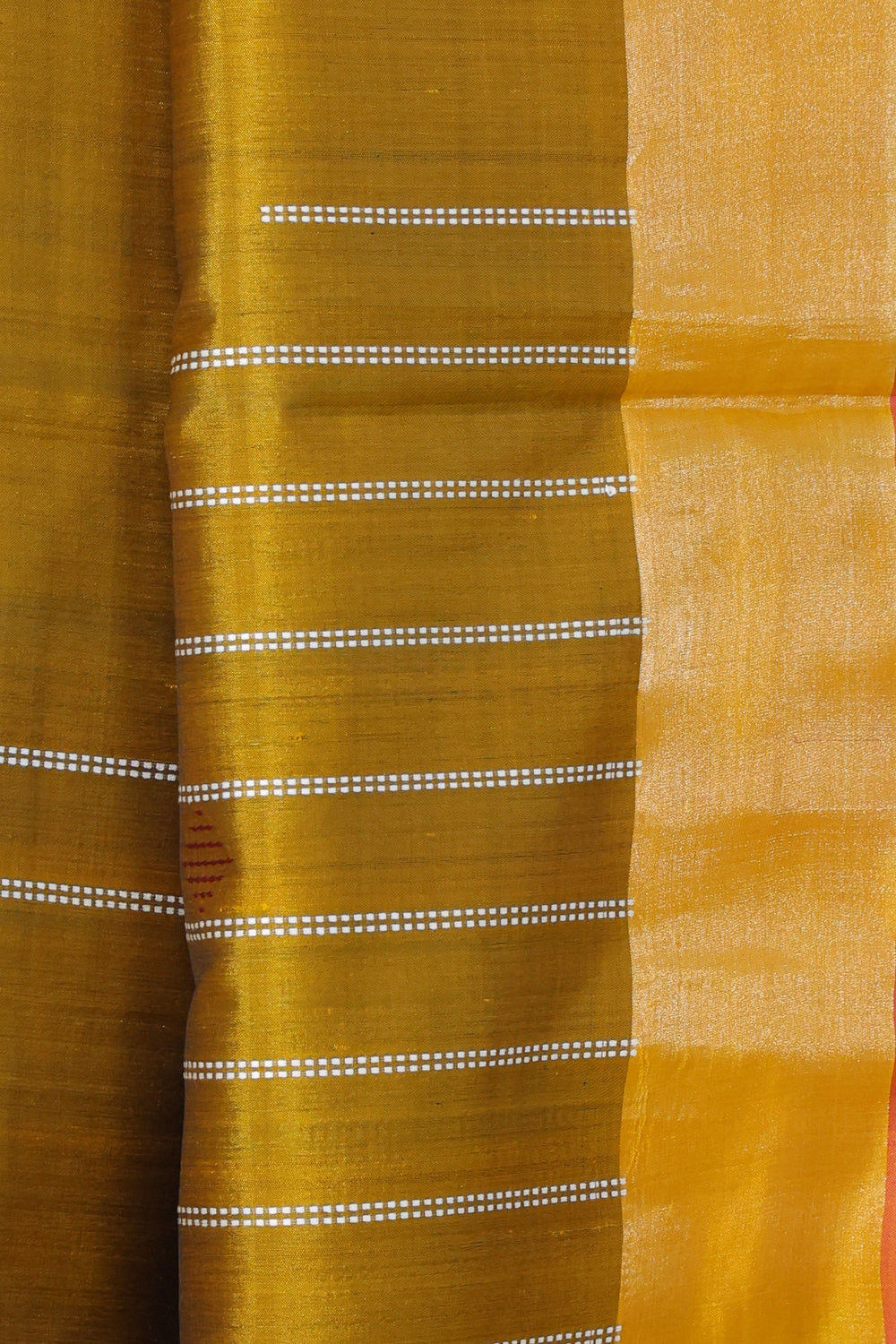 Bottle green pallu with purple stripes on Dhaner Khet Kalakshetra saree