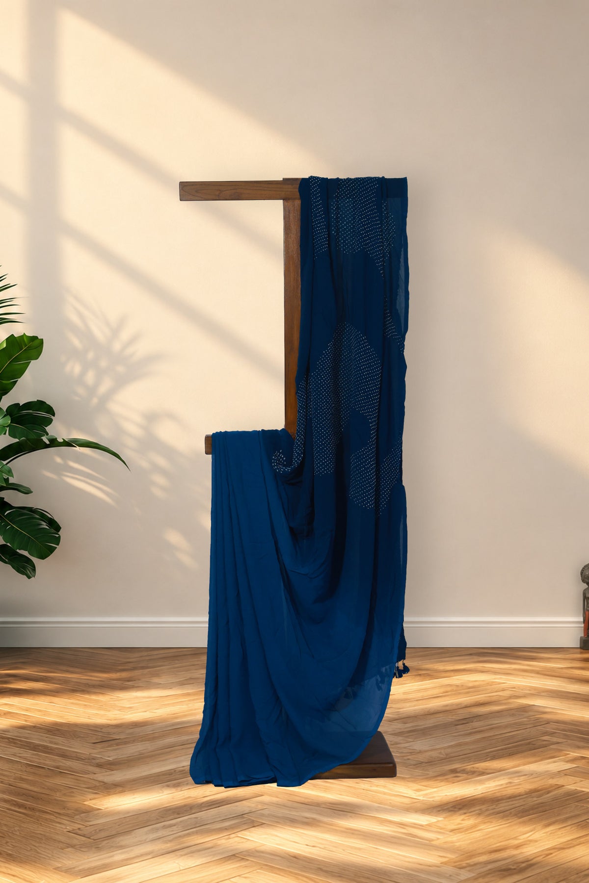 Dariya Leher shaded teal blue georgette Rai Bandhej saree with wave pallu