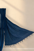Dariya Leher teal blue Bandhani georgette saree showing shaded body
