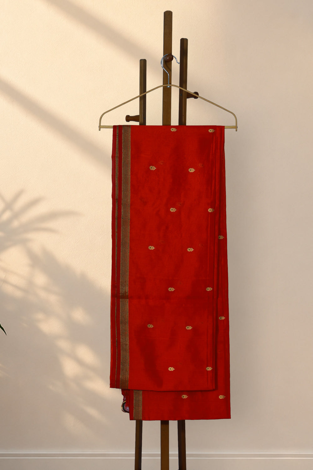 Sindoori Shaam red Chanderi Pattu silk saree with Meenakari butis