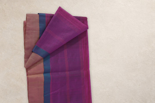 Shot pink Chanderi Katan silk saree with plain light shifting body