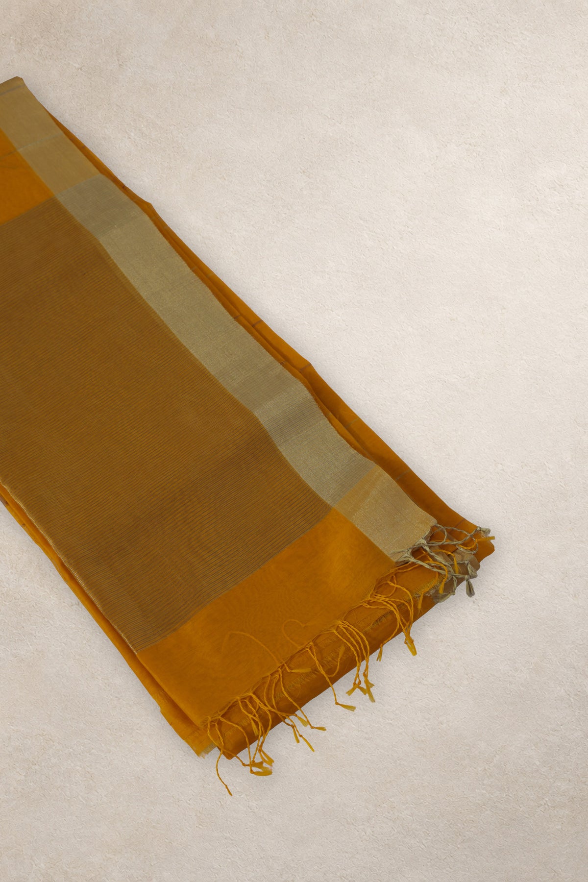 Gold zari striped pallu of Haldi Sona Chanderi cotton silk saree