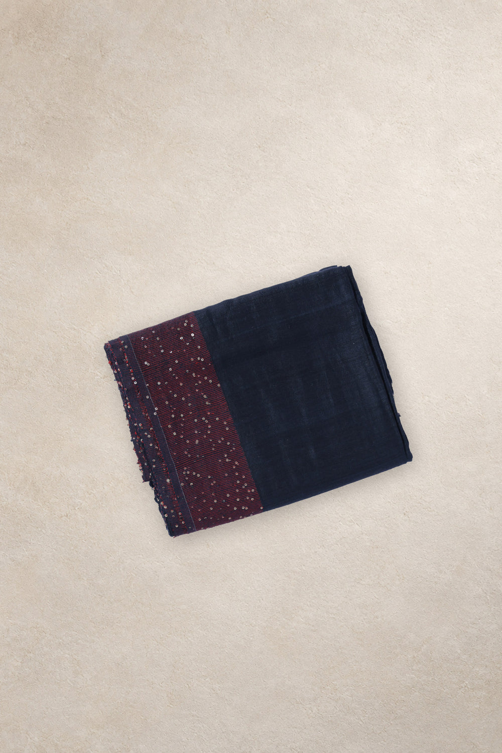Black Matka silk pallu with red woven threads and gold sequins