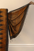 Orange and brown temple Shibori border on Agun Mati Matka silk saree