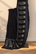 Black and dark brown striped Ajrakh Chanderi saree with asymmetric border
