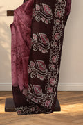Pink Bangalore silk Batik saree with dark maroon crack work