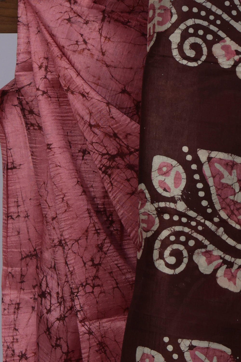 Pink and maroon silk blouse piece for Jaba Bagan Batik saree