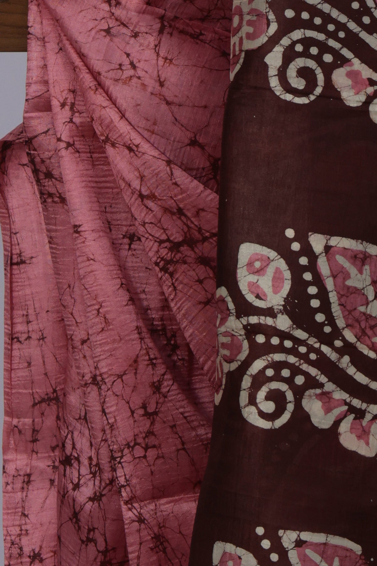 Pink and maroon silk blouse piece for Jaba Bagan Batik saree
