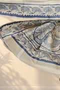 Hand painted black fish motifs along both borders of Machh Pata saree