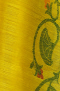 Yellow red and green flower and leaf border on Sorshe Khet Matka silk saree