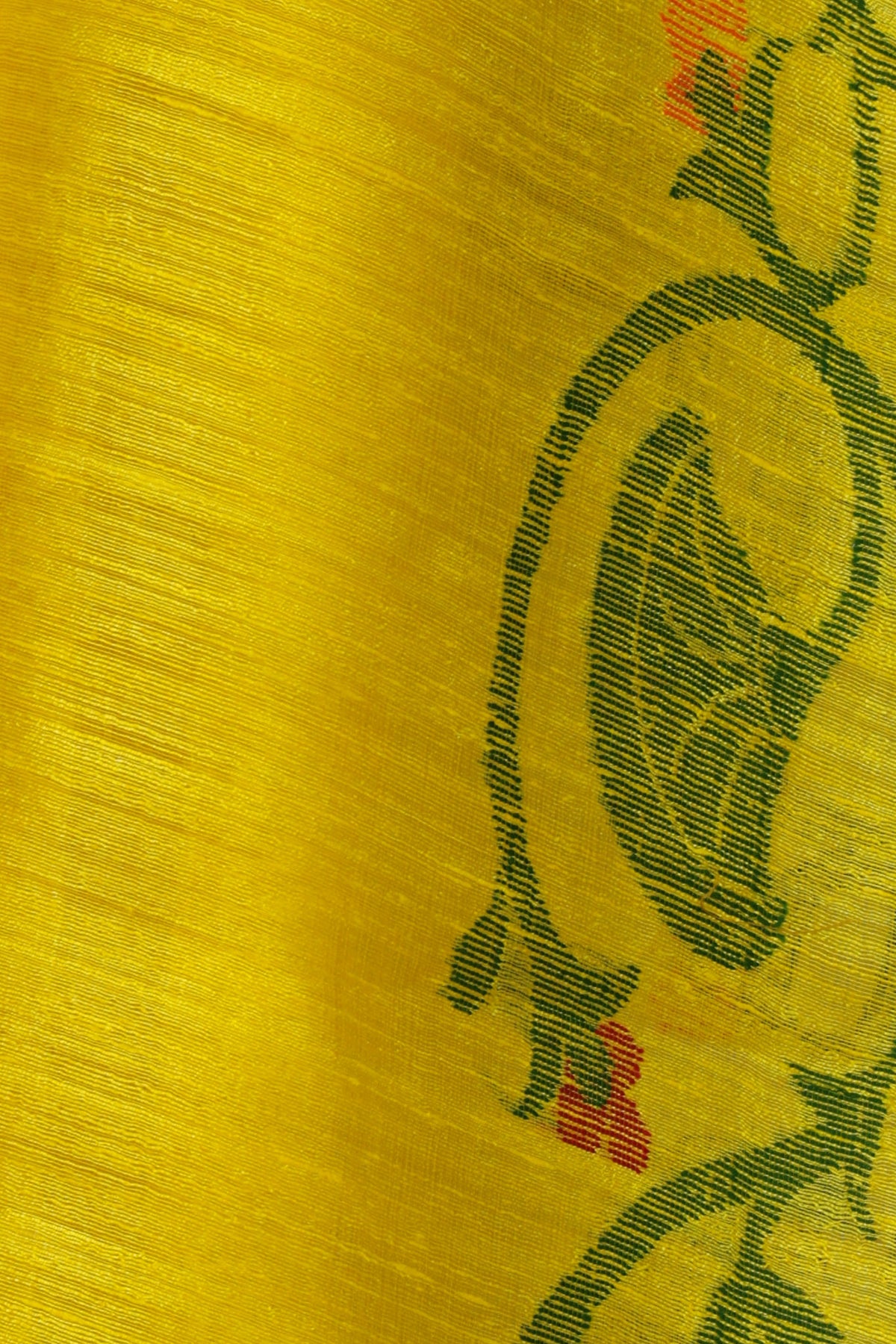 Yellow red and green flower and leaf border on Sorshe Khet Matka silk saree