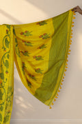 Yellow red and green floral pallu of Sorshe Khet Matka silk saree