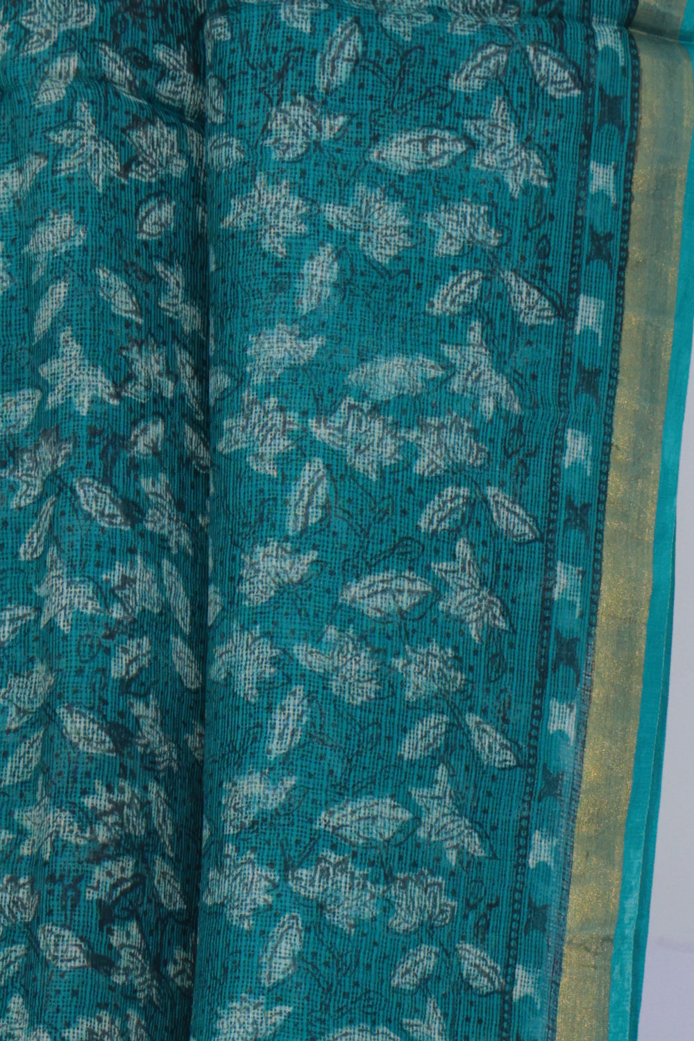 Black and white motif striped pallu of Patti Bel Dabu Kota silk saree