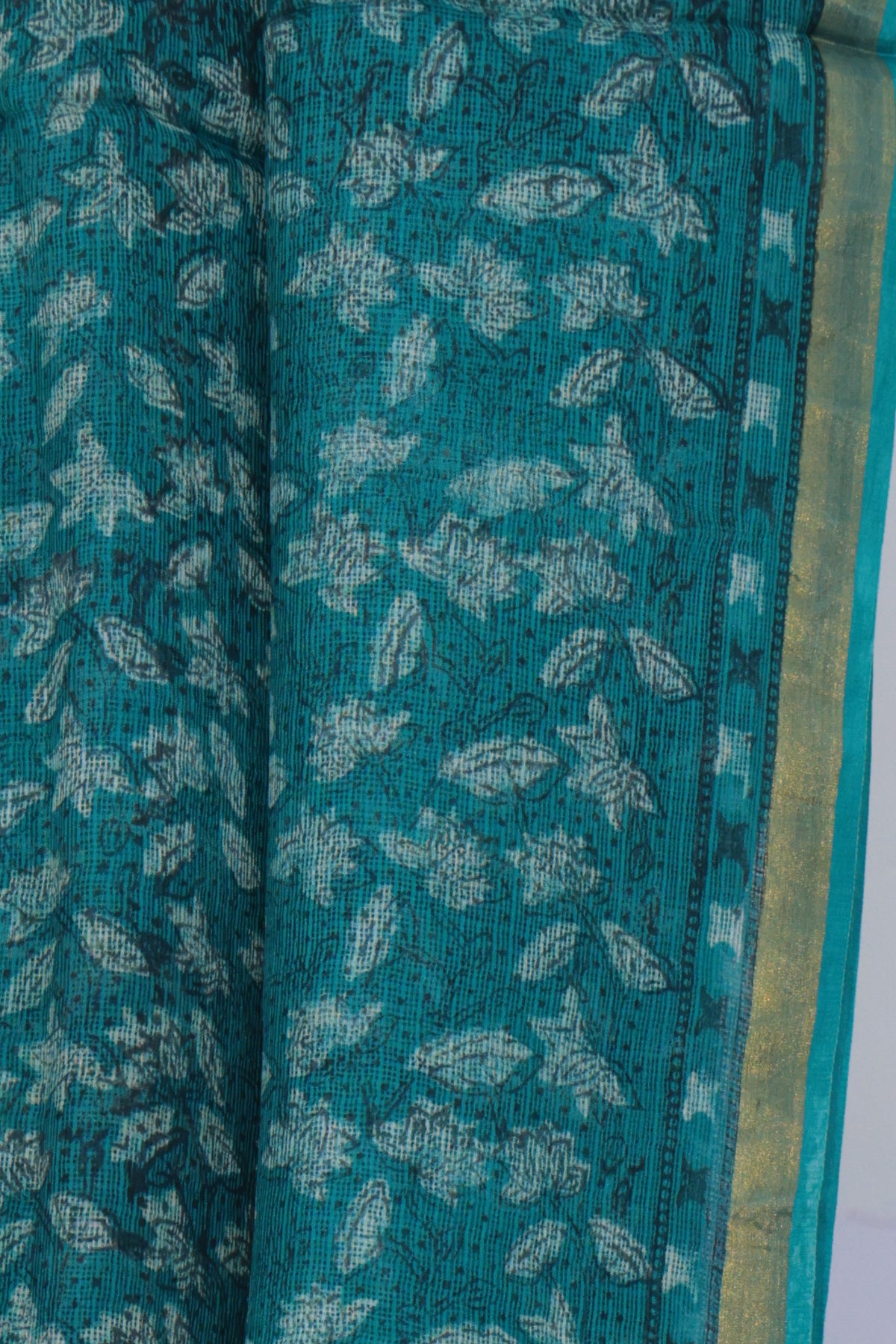 Black and white motif striped pallu of Patti Bel Dabu Kota silk saree