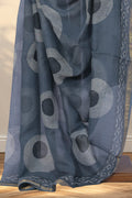 Grey Dabu saree with black and white circular hand block printed motifs