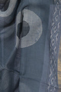 Golden zari and diamond motif border on Chakri grey Dabu saree