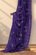Purple Chanderi silk Dabu saree with hand block printed bird motifs