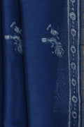 Floral and zigzag pallu of Bansuri Neel Dabu Chanderi silk saree