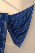 Golden zari motif border on Hiran Neel indigo Dabu saree
