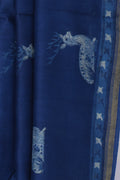 Motif stripe and zigzag pallu of Hiran Neel Dabu Chanderi silk saree