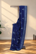 Chhoti Chidiya indigo Dabu Chanderi silk saree with hummingbird motifs