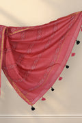 Golden zari diamond motif border on Gulabi Kamal pink Dabu saree
