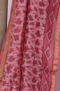 Pink Chanderi silk blouse piece with white polka dots and diamond motif border