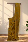 Peeli Chhatri yellow Dabu Chanderi silk saree with mushroom motifs