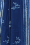 Wide blue and white striped pallu of Neeli Titli indigo Dabu saree