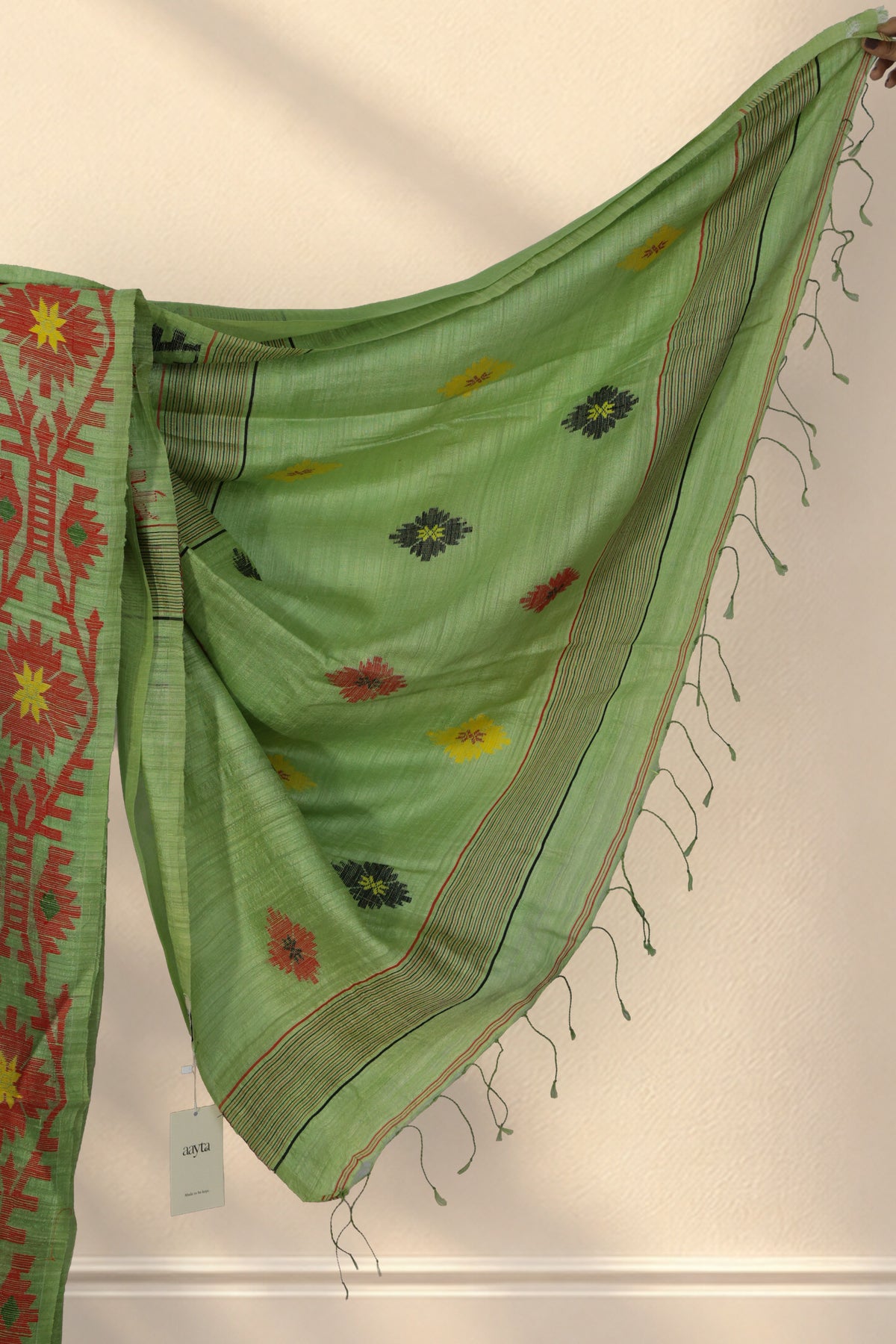 Red yellow and black Ganga Jamuna border on Kochi Pata Matka silk saree