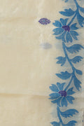 Blue and indigo floral pallu with leaf border on Aparajita Tussar saree