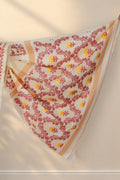 Red and yellow geometric striped pallu of Rongon Buti Tussar silk saree