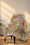 Majhir Gaan beige Kantha Gachi Tussar saree with boatman and palm tree motifs