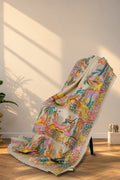 Beige Gachi Tussar saree with multicolour Kantha boatman and palm tree embroidery