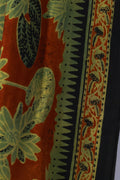 Abstract floral printed pallu of Gerua Kamal burnt orange Bagru saree
