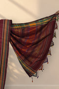 Yellow green and black striped border on Mehrun Sanjh Bhujodi saree